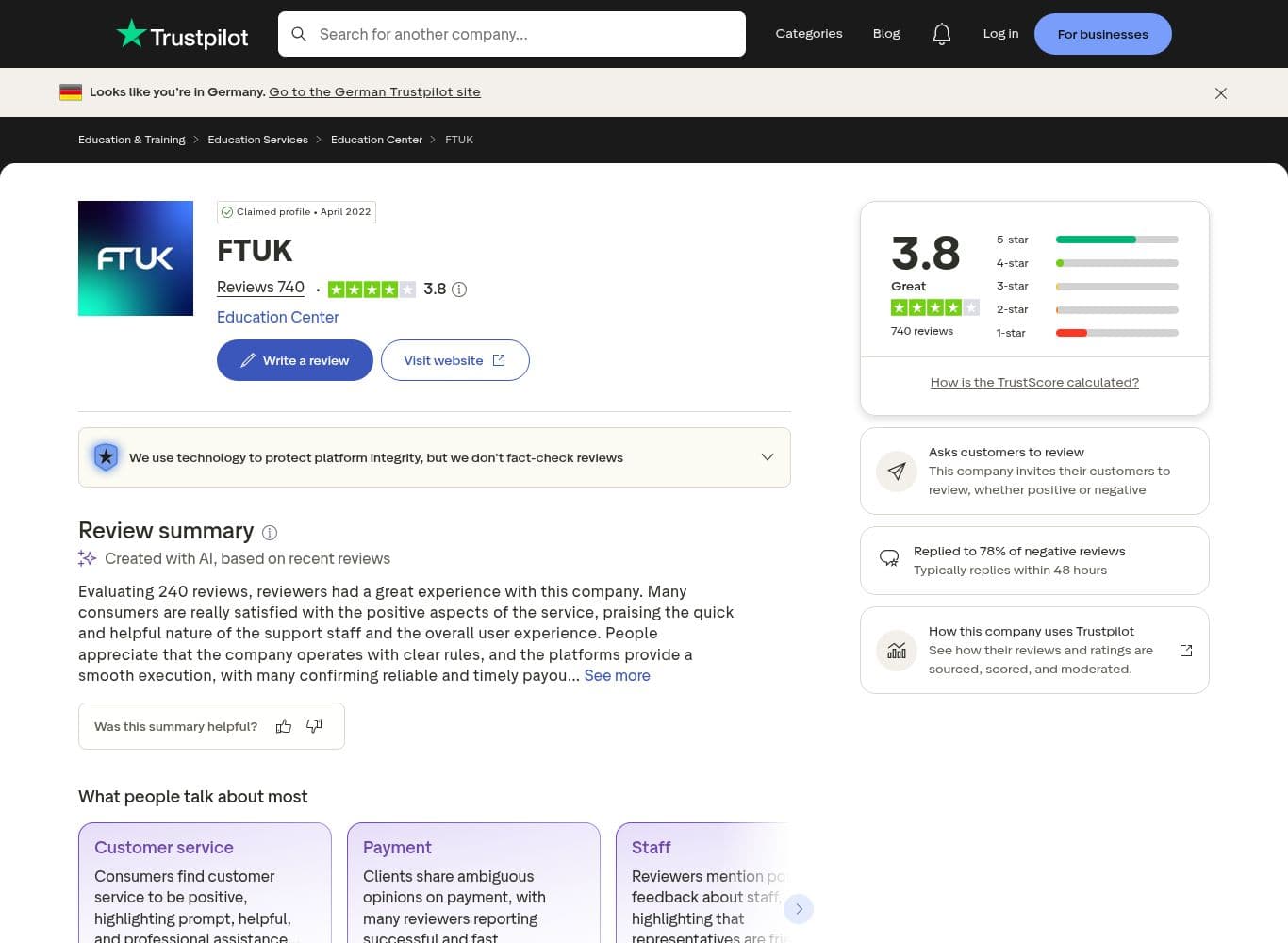 Recent one-star Trustpilot reviews describing payouts refused on martingale, scaling and consistency grounds