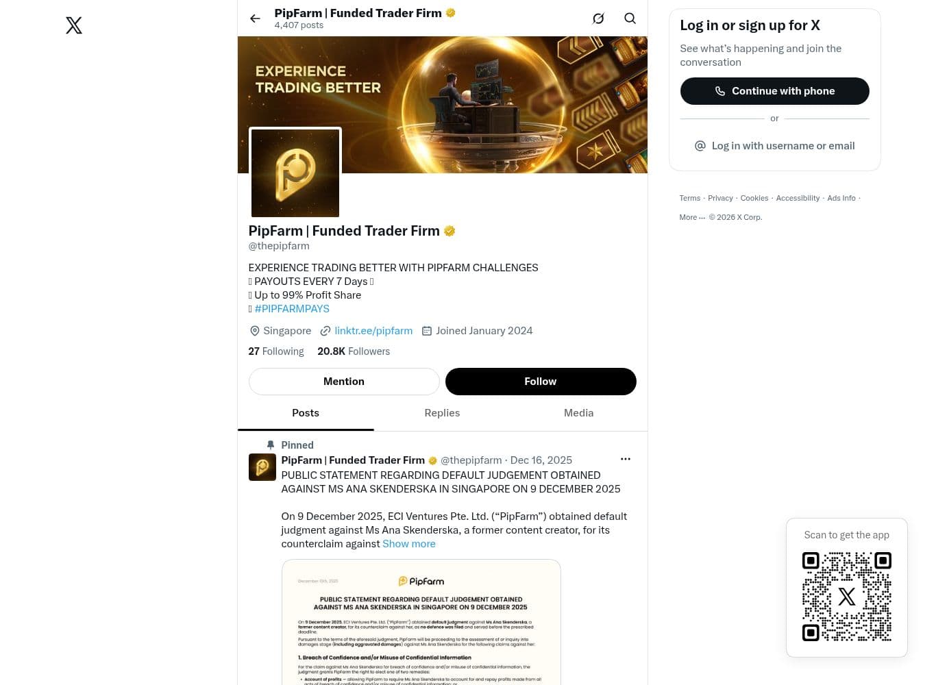 PipFarm official X account