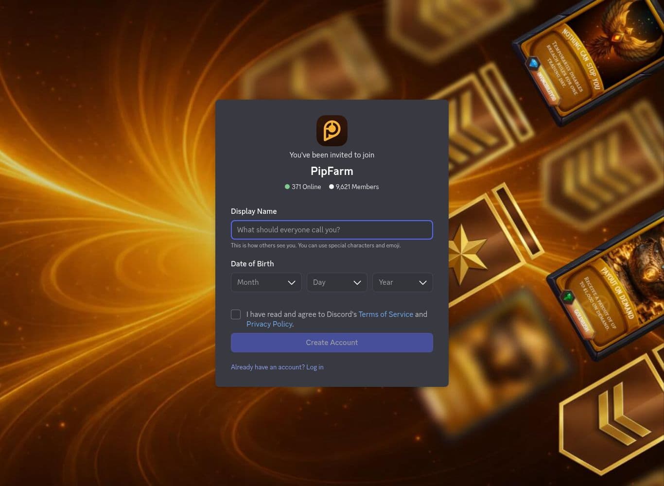 PipFarm official Discord invite showing member count