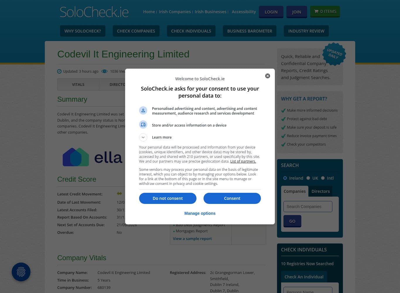 Irish registry record for Codevil IT Engineering Limited, company number 680139