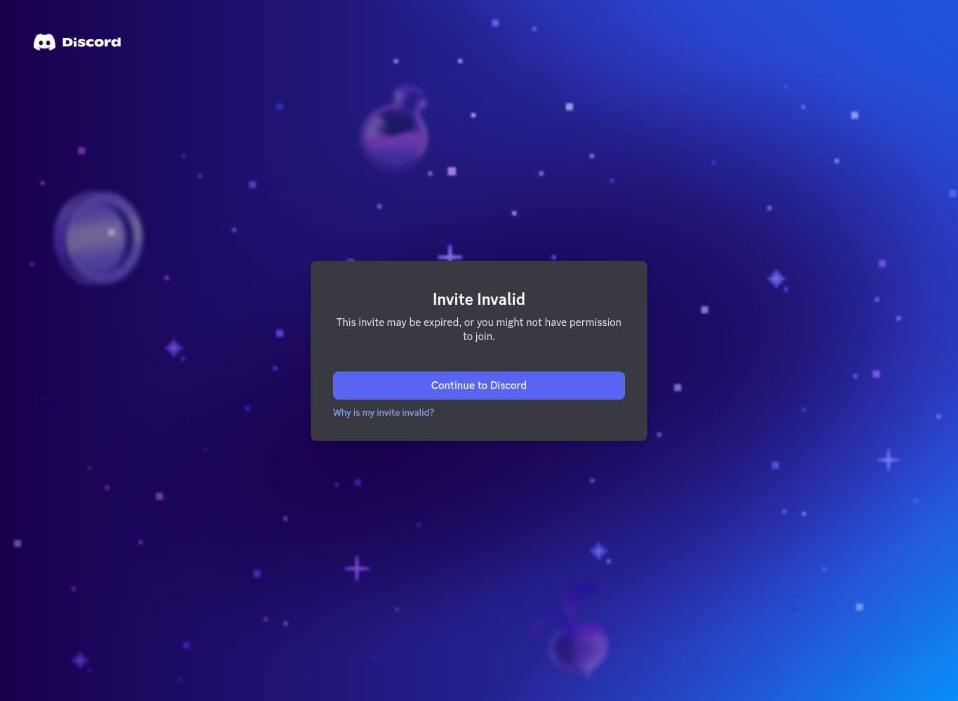 The Discord invite published in the SabioTrade site footer returning an invalid invite
