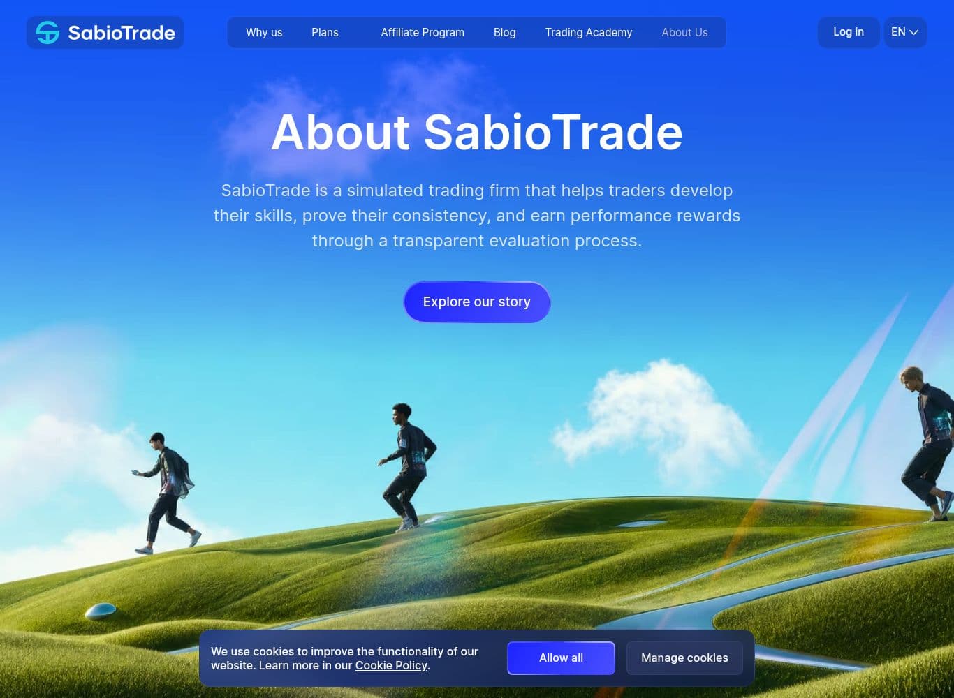 SabioTrade About page describing it as a simulated trading firm and naming the leadership team
