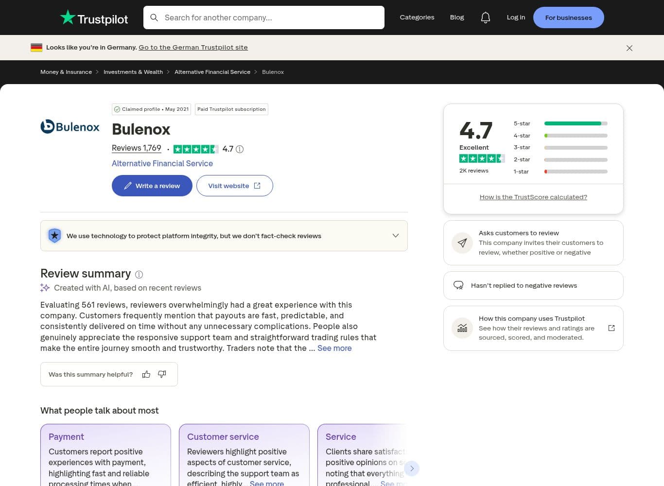 Trustpilot one-star reviews describing payouts refused on flipping trading days