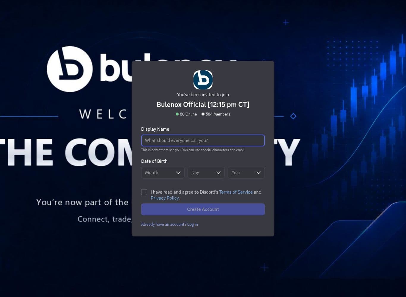 Official Bulenox Discord invite showing member and online counts
