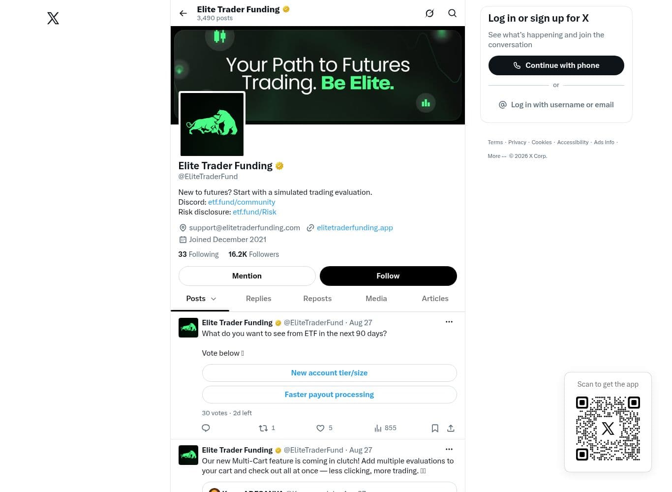Official X account linked from the firm's own site footer