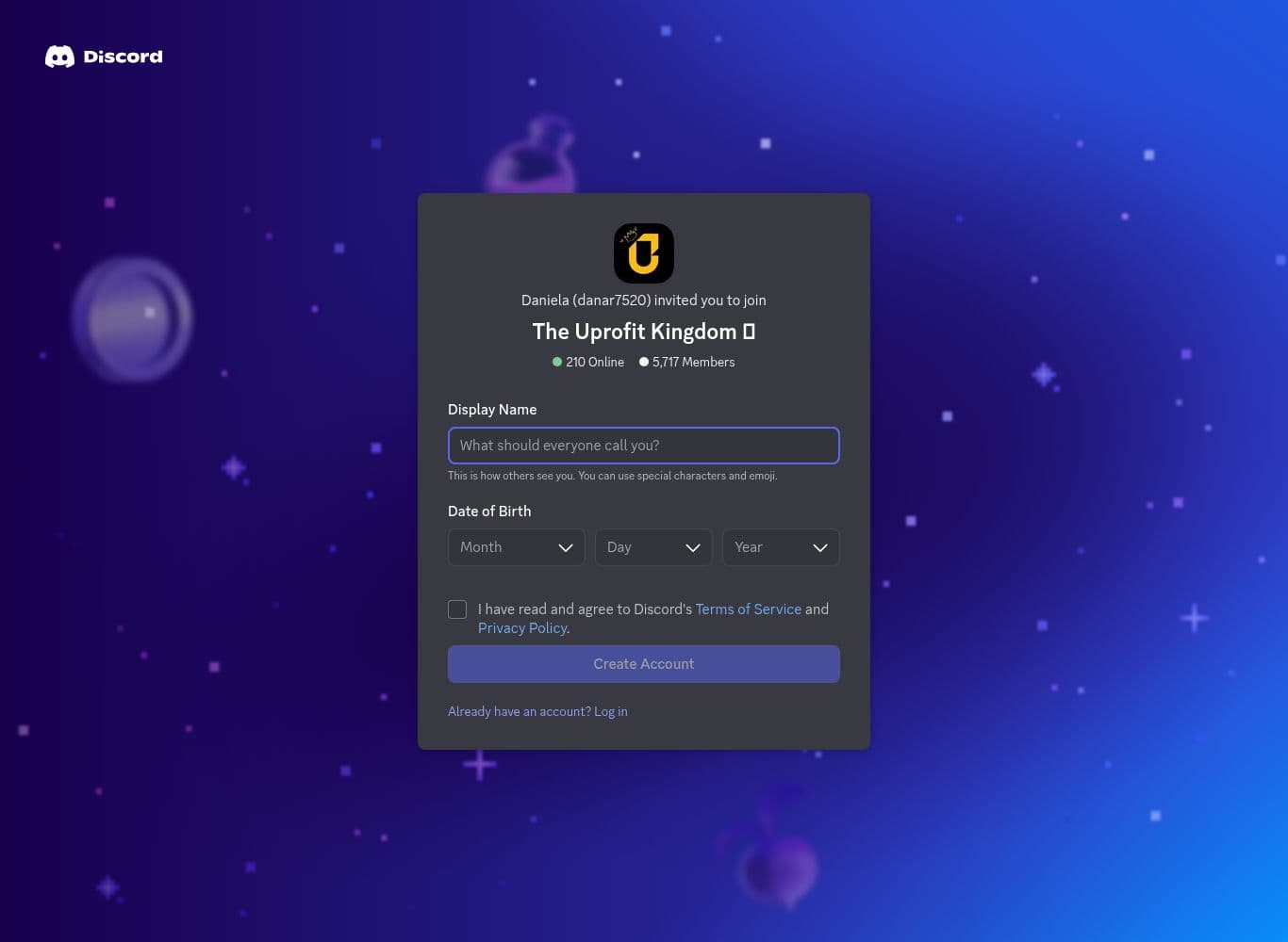The Uprofit Kingdom Discord invite showing 5,717 members