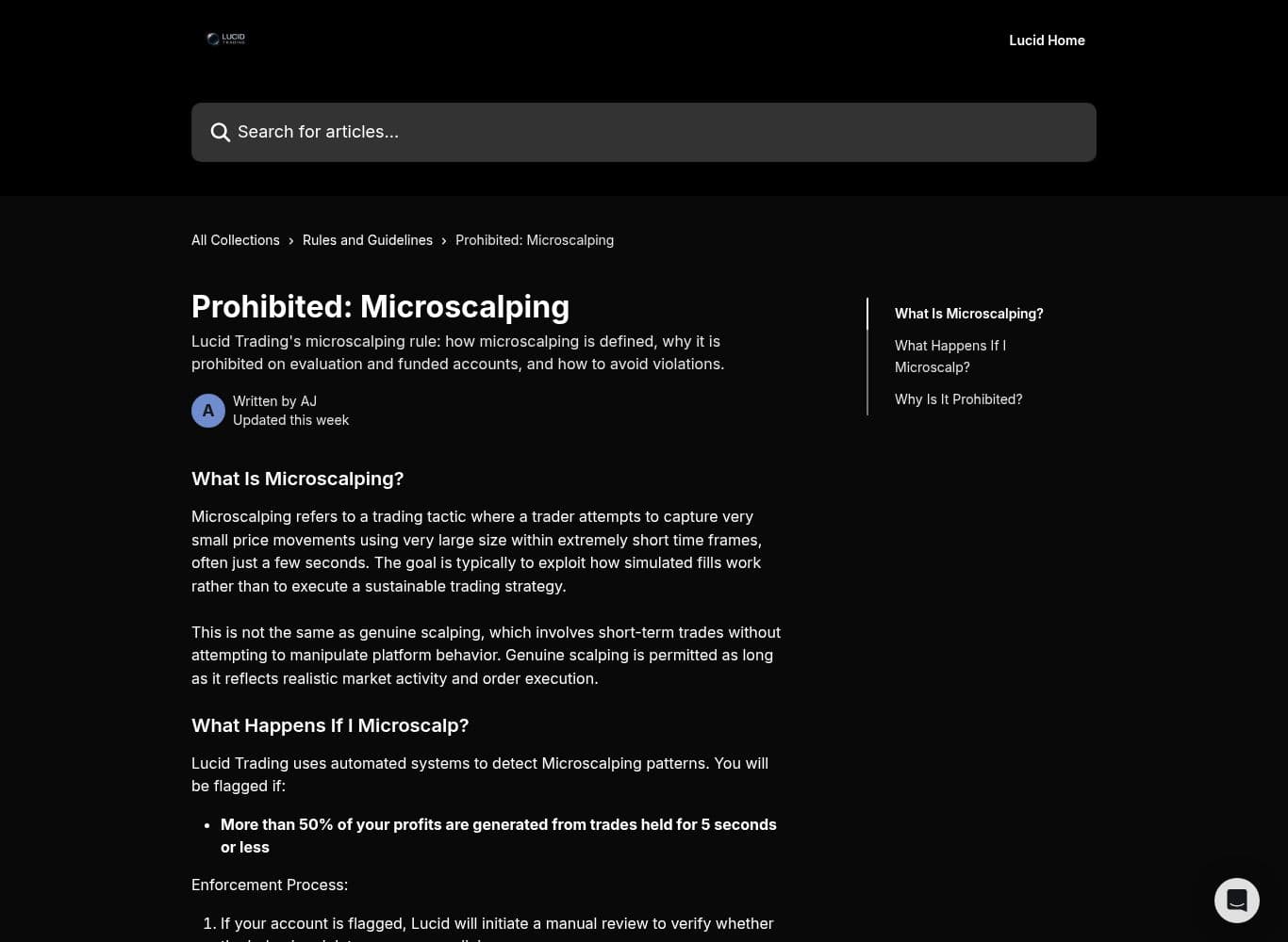 Microscalping defined numerically with warning-first enforcement and an appeal route