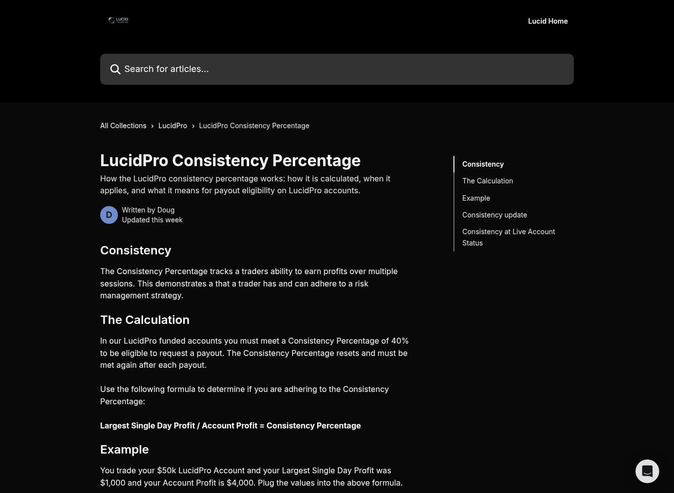The published 40 percent consistency requirement with its formula and worked example