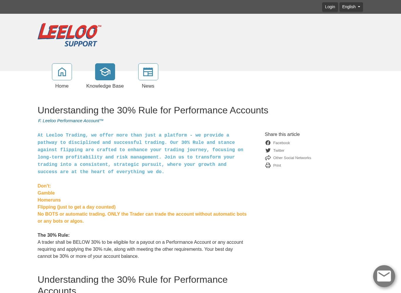 Leeloo 30% rule, the one consistency threshold published as a number