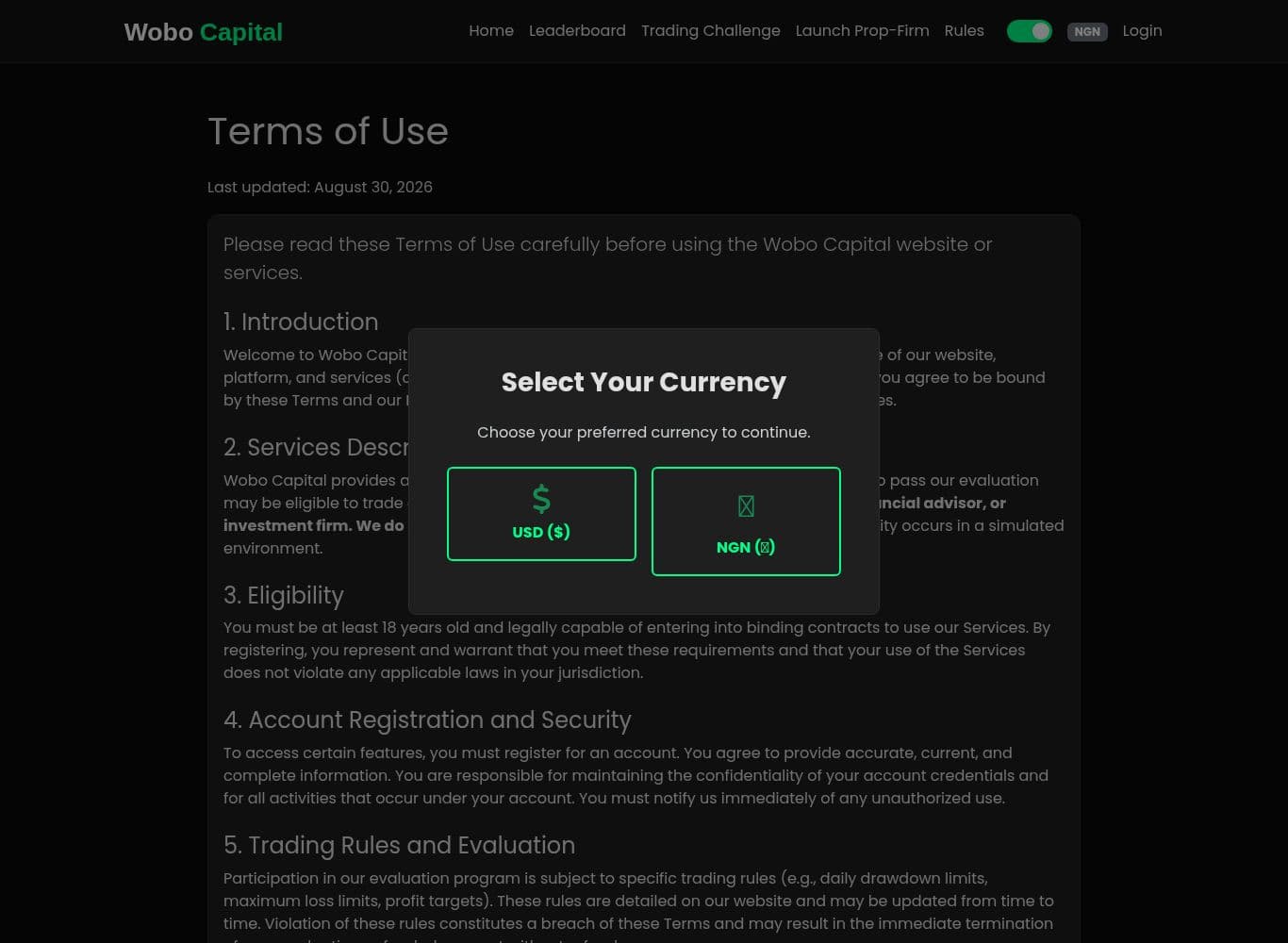 Terms of Use reserving an unrestricted right to modify the terms and to terminate accounts without refund