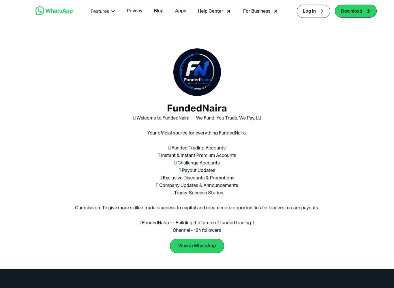 Official FundedNaira WhatsApp channel with 164 followers