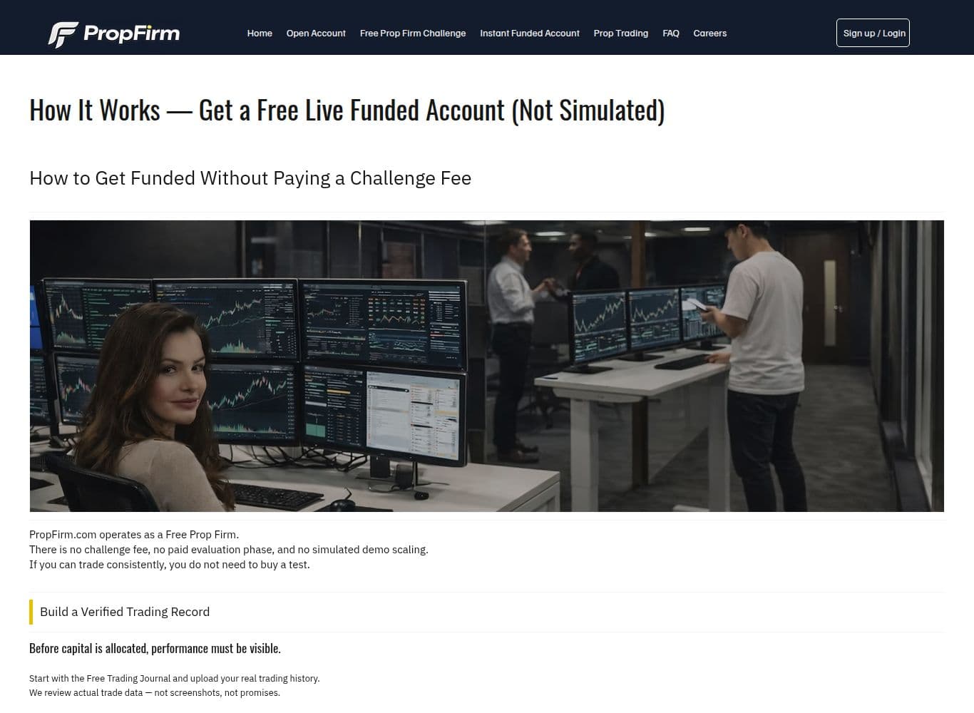 How It Works page setting out the qualification route with no profit split or payout terms disclosed