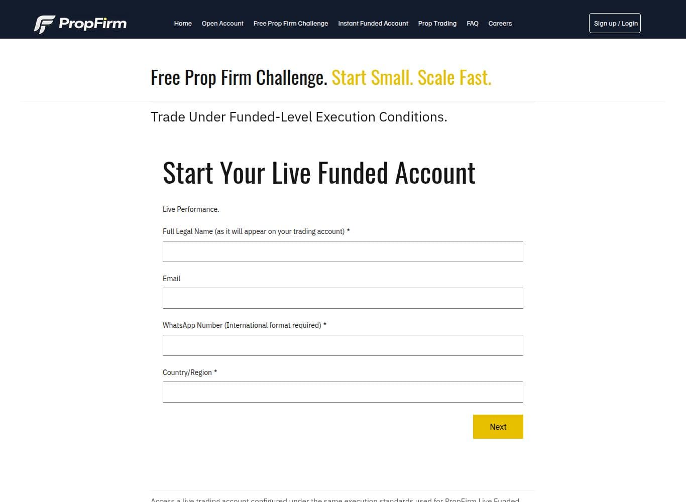Signup funnel collecting personal data and directing the applicant to complete broker registration