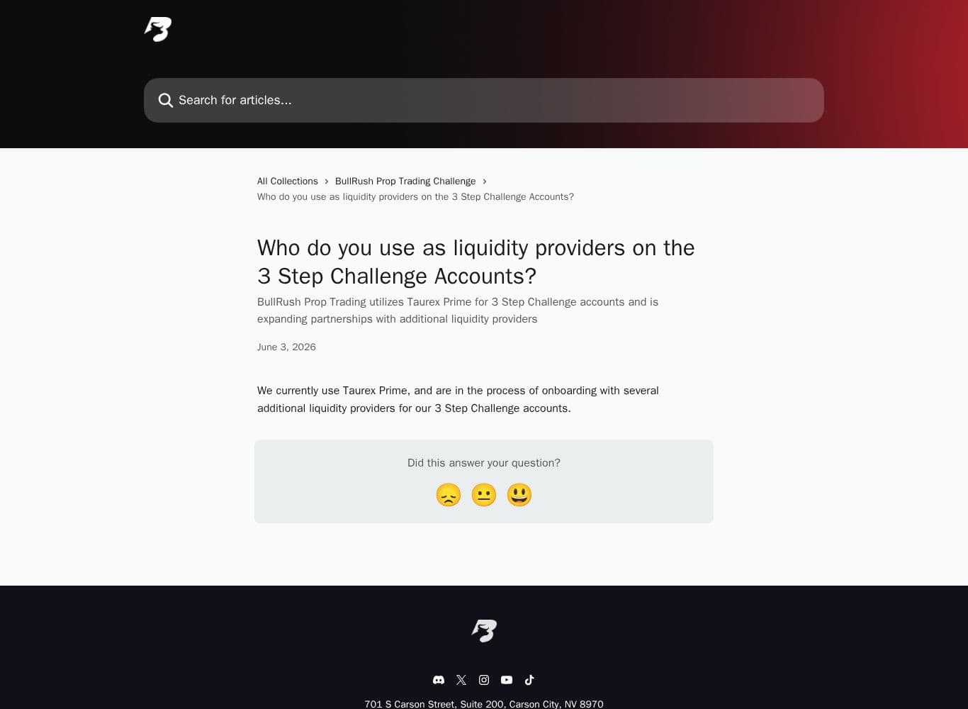 BullRush naming Taurex Prime as the liquidity provider for funded accounts