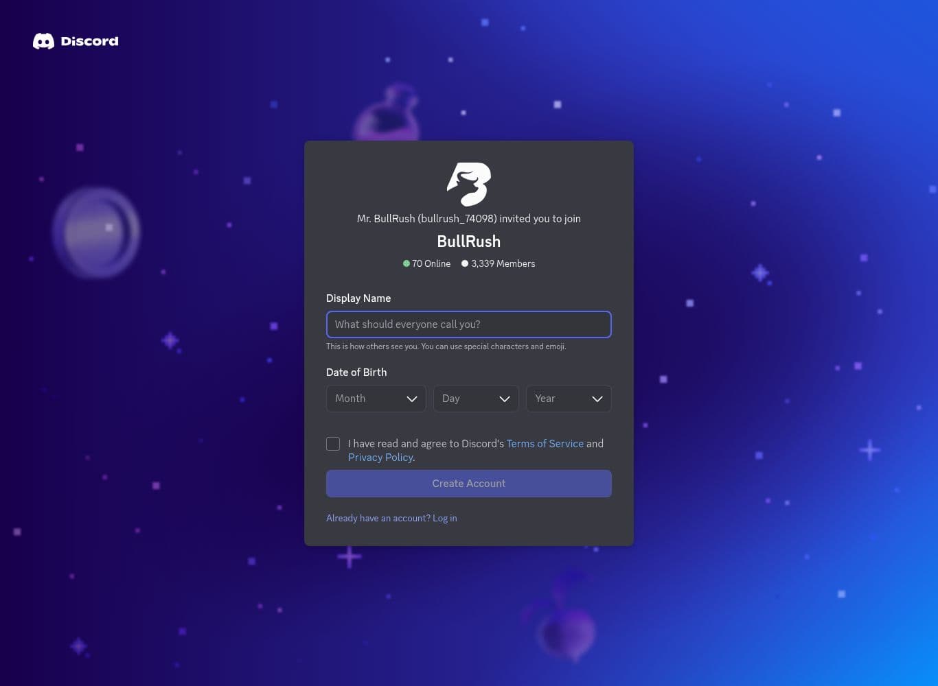 BullRush Discord invite showing an active community of 3,338 members