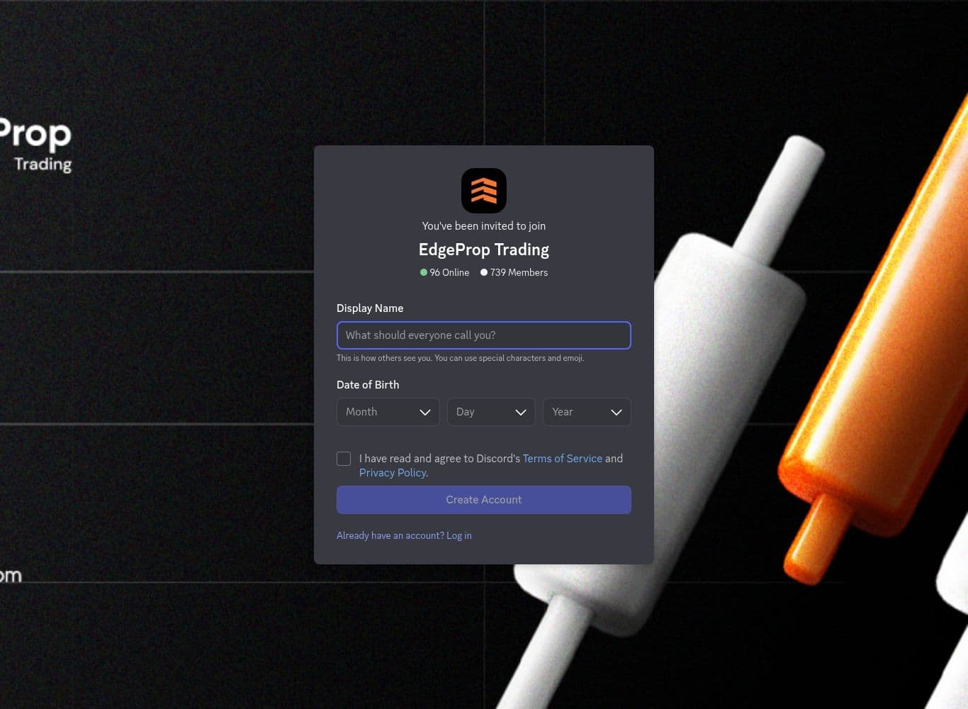 EdgeProp Trading Discord invite showing the live member and online counts