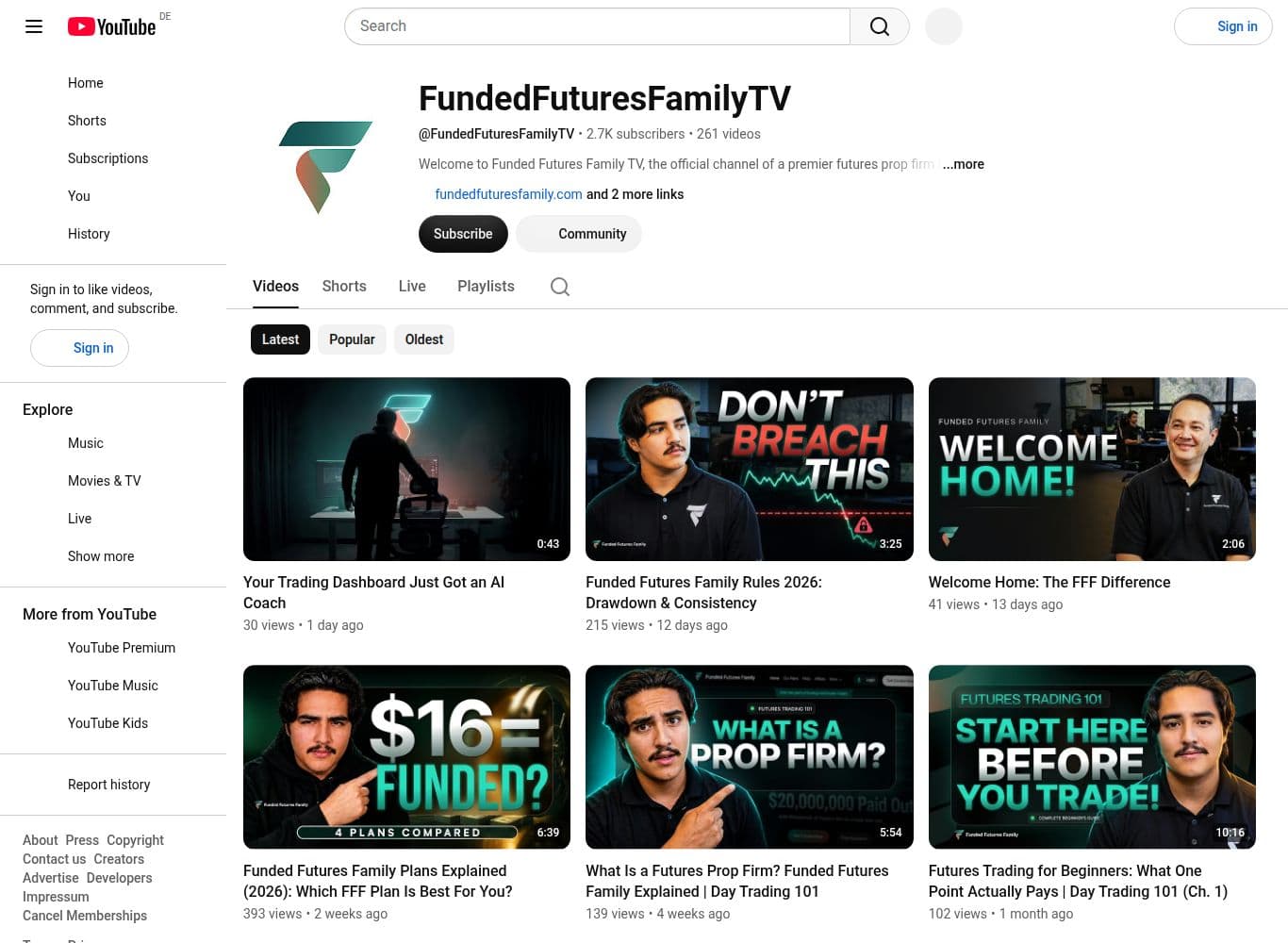 Official YouTube channel with recent uploads