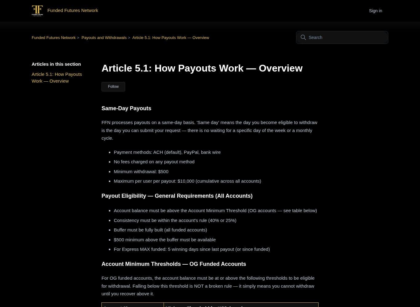 Payout overview article redefining same day as the day a request may be submitted
