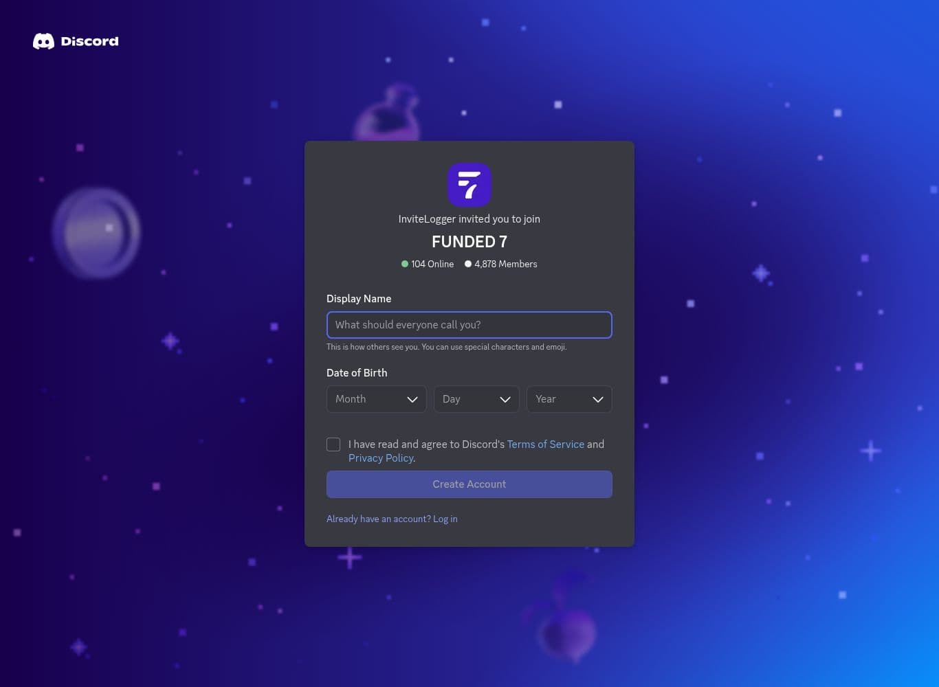 Funded7 Discord server showing 4,878 members and 99 online