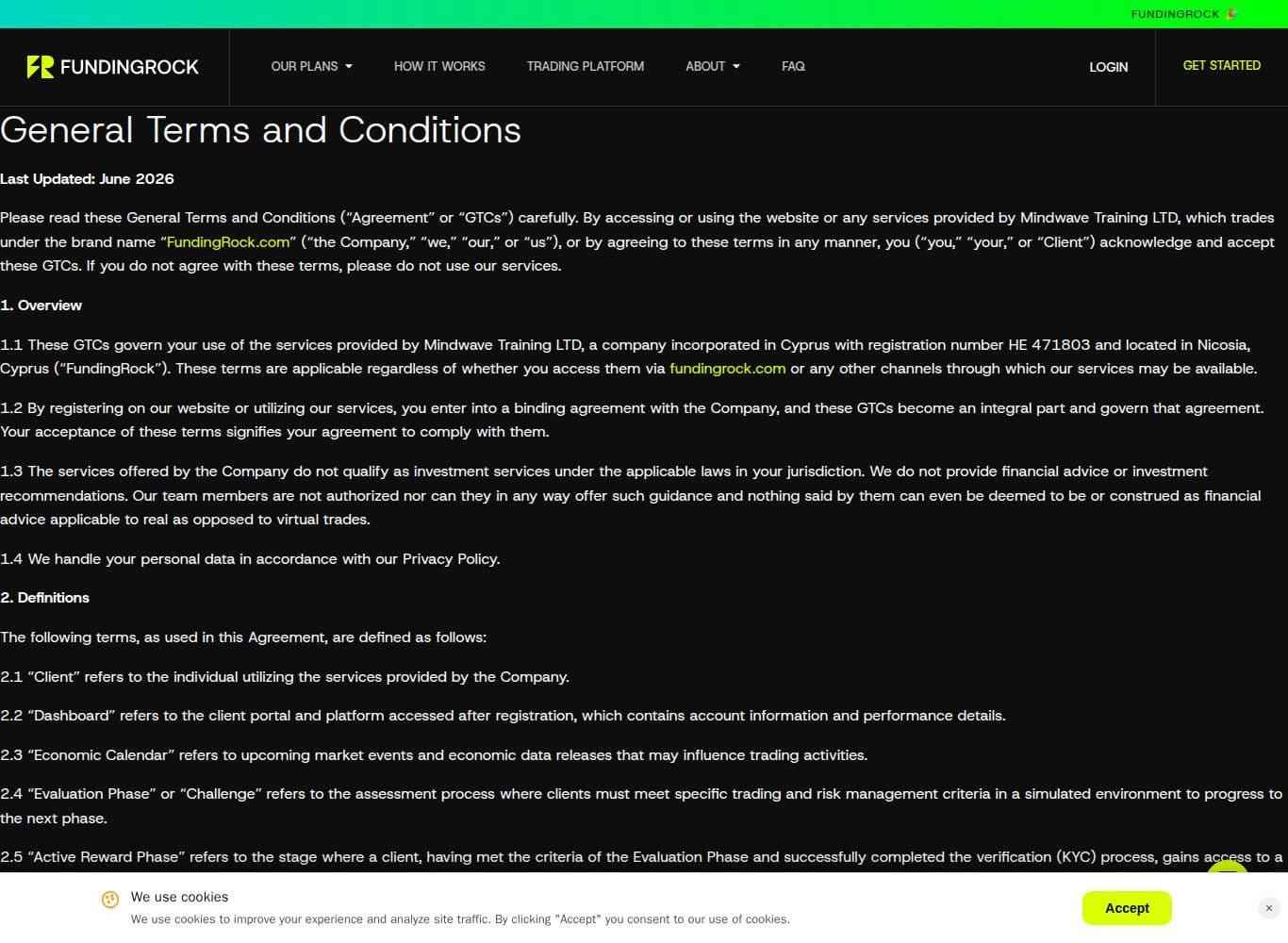 General Terms and Conditions carrying the sole-discretion violation and profit-annulment clauses and the simulated-trading disclosure