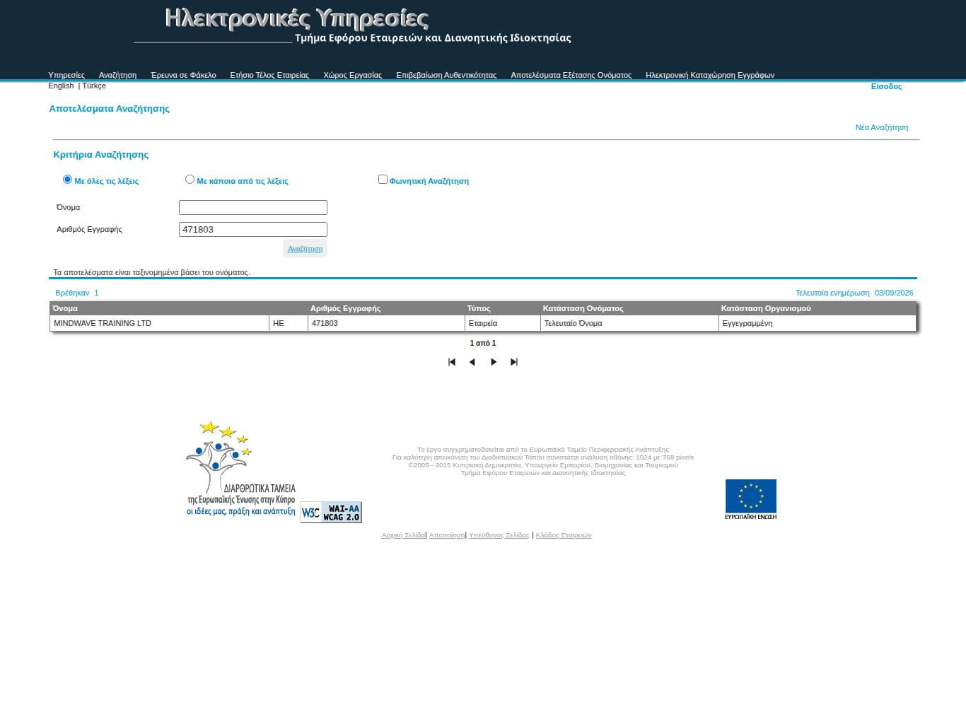 Cyprus registry entry for Mindwave Training Ltd, registration HE 471803, incorporated 26 February 2025, status registered