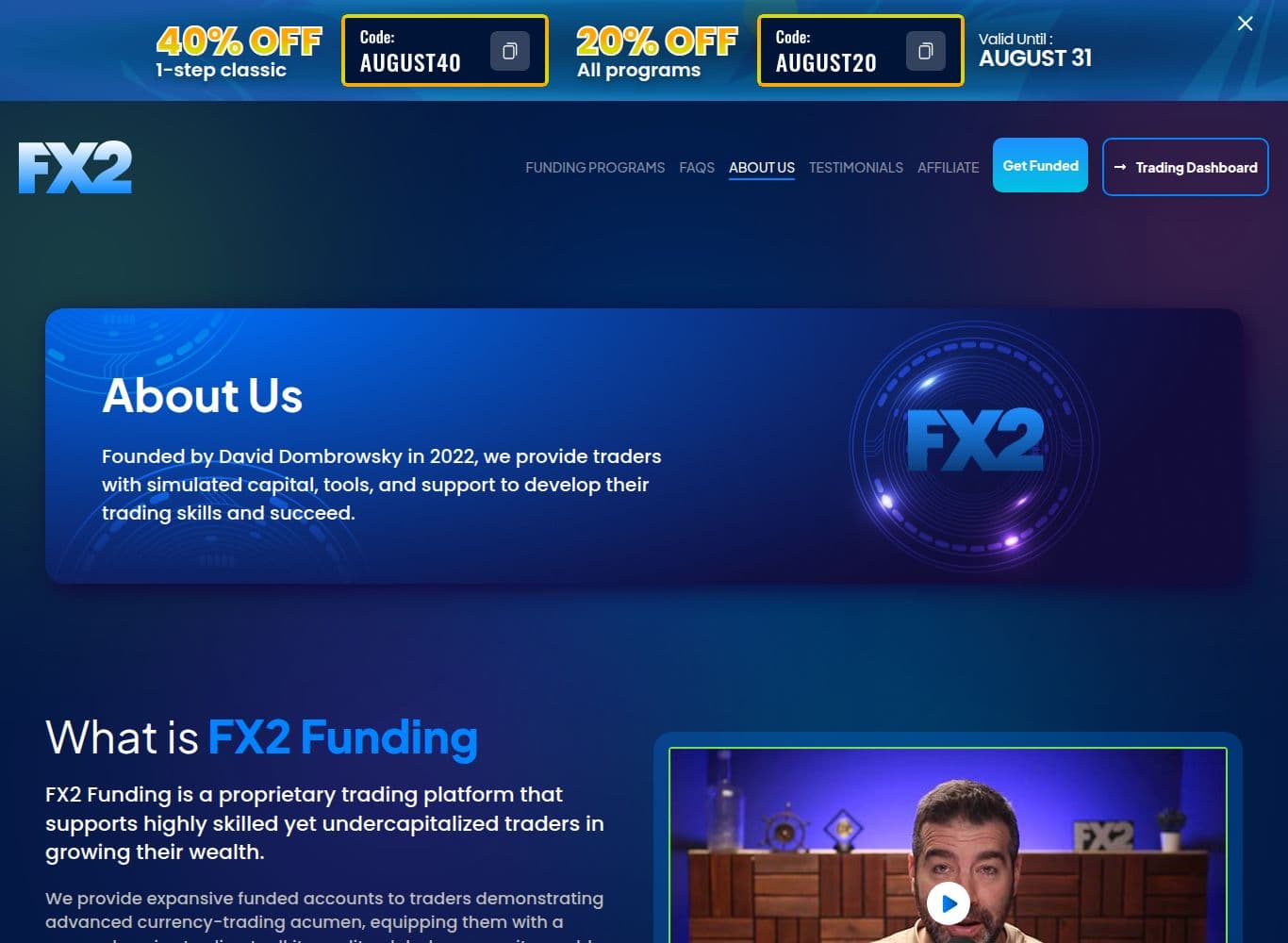 About page claiming FX2 Funding, LLC is a United States entity, contradicting the Saint Lucia footer