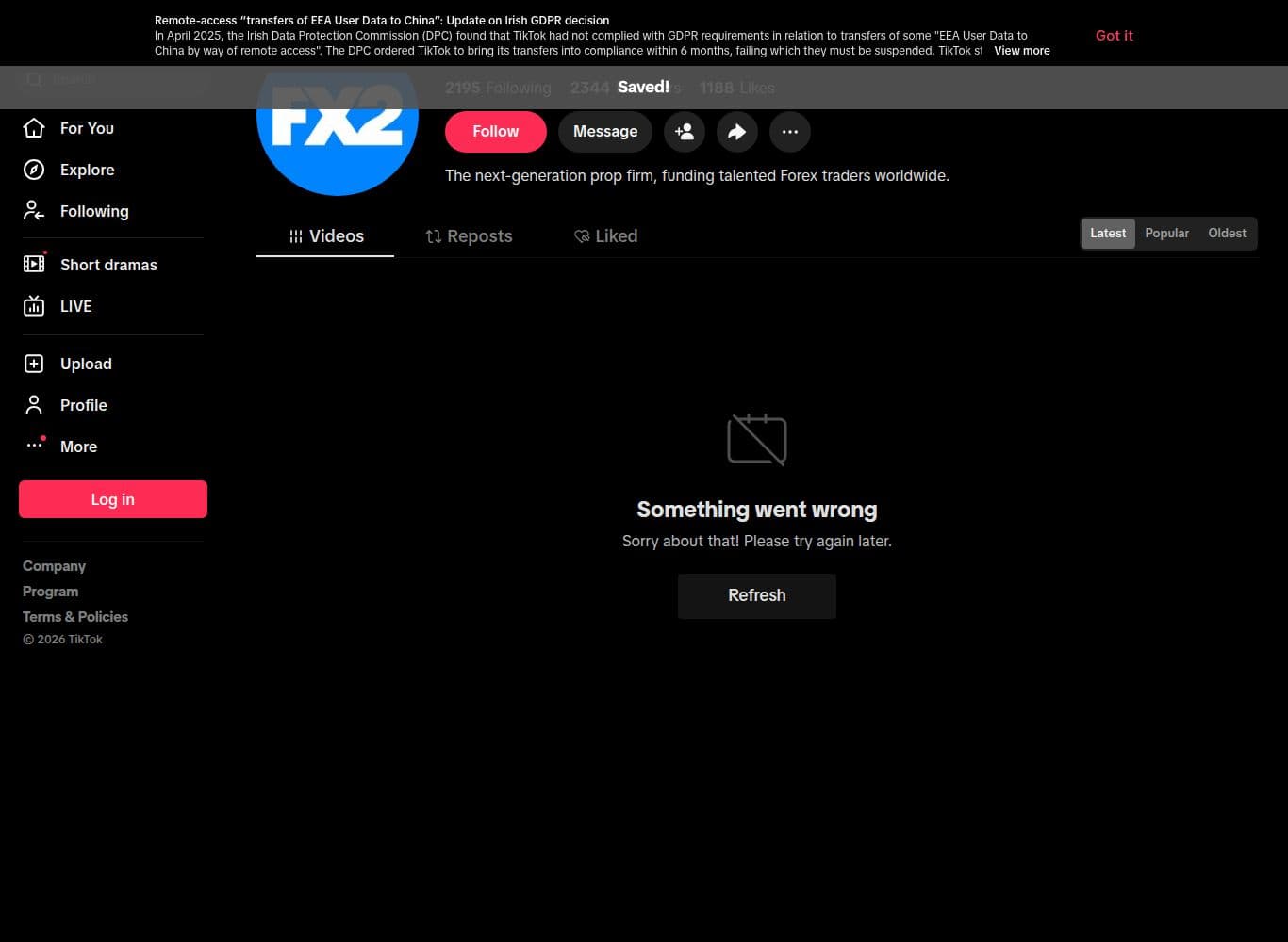 Official TikTok profile with follower count