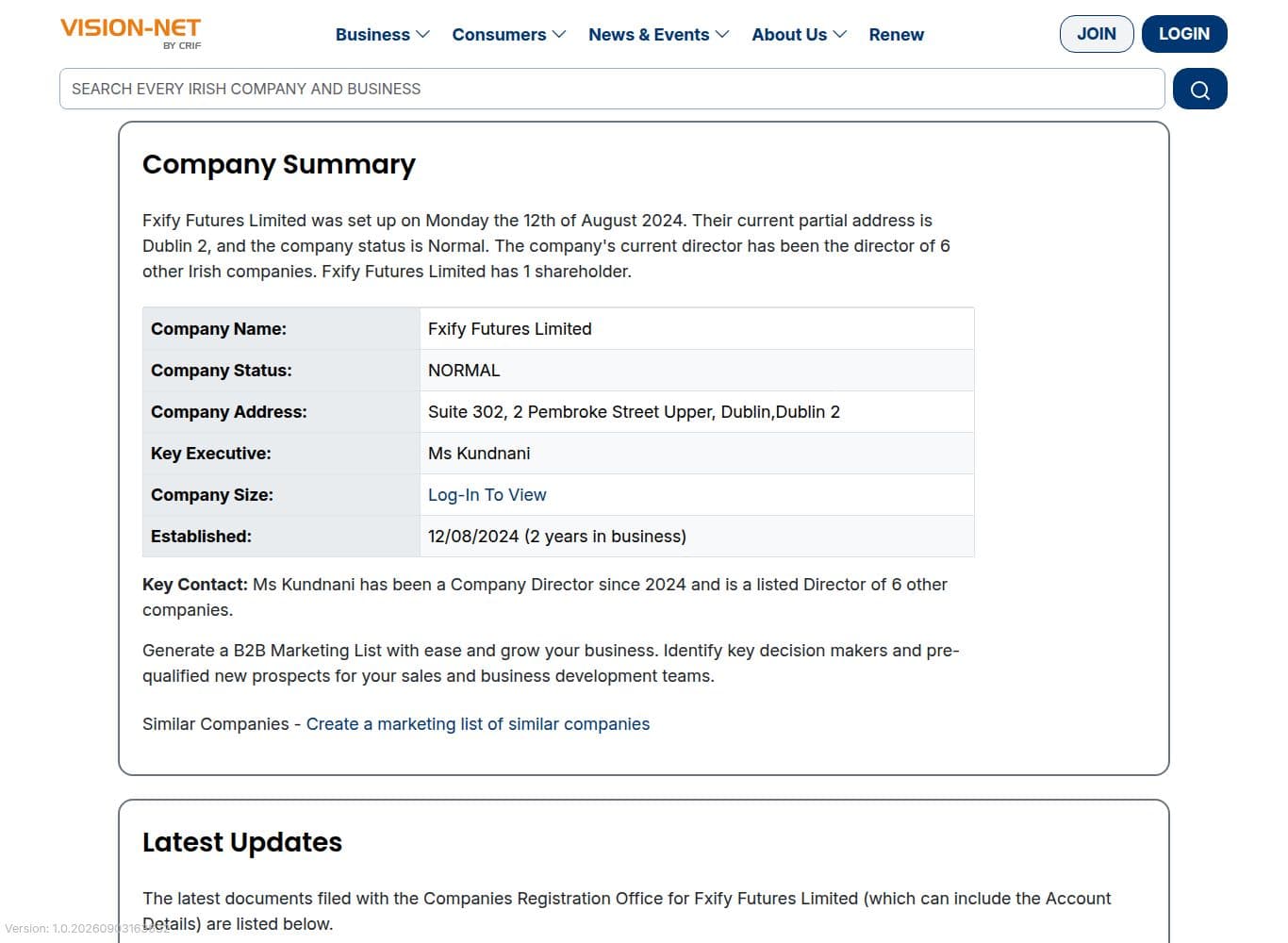 Irish company record for FXIFY Futures Limited, company number 769468
