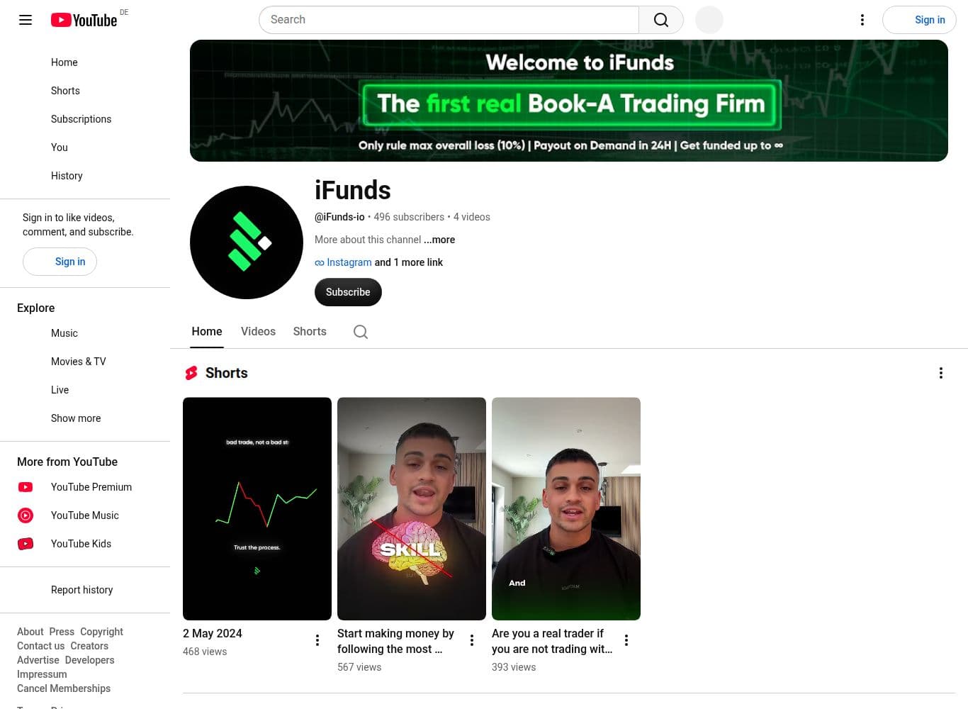 Official iFunds YouTube channel, dormant since May 2024