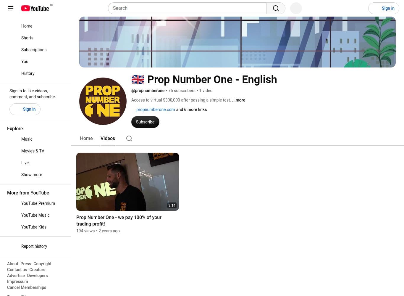 YouTube channel holding a single video uploaded around two years ago