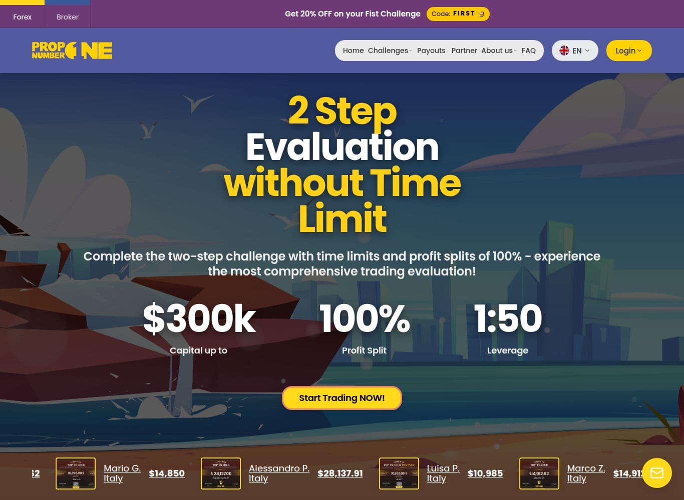 Two-Step Challenge page carrying the guaranteed-payment-on-approval claim
