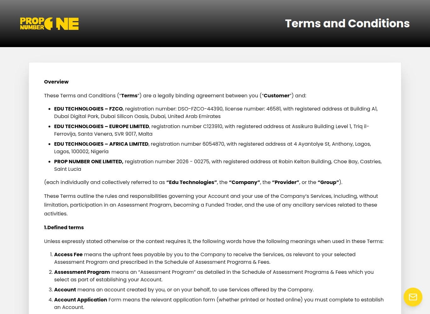 Terms and Conditions naming the four contracting entities and the discretionary breach and withdrawal clauses