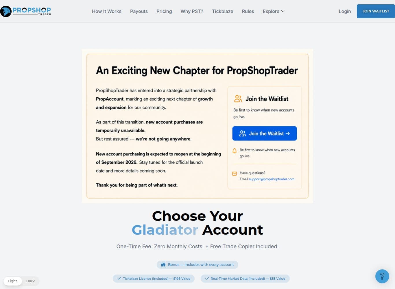 The pricing page carrying no purchasable evaluation accounts at the time of review