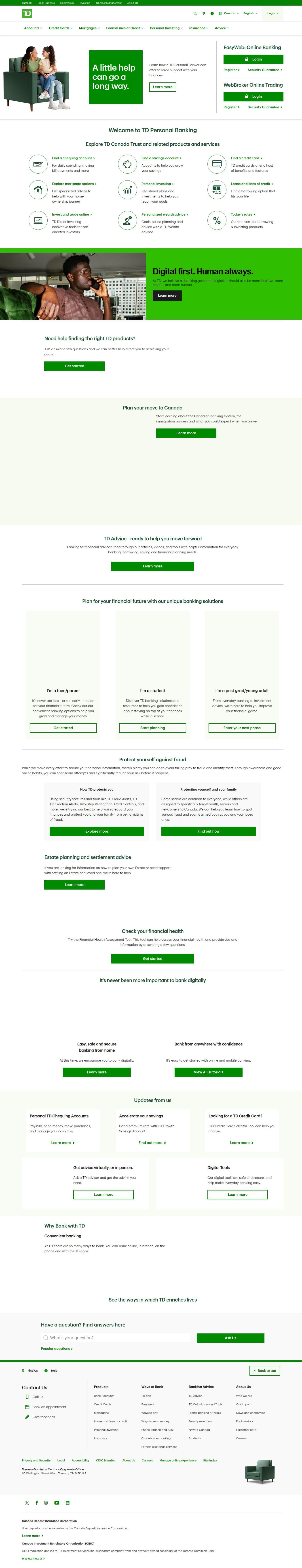 Homepage of td.com as we captured it