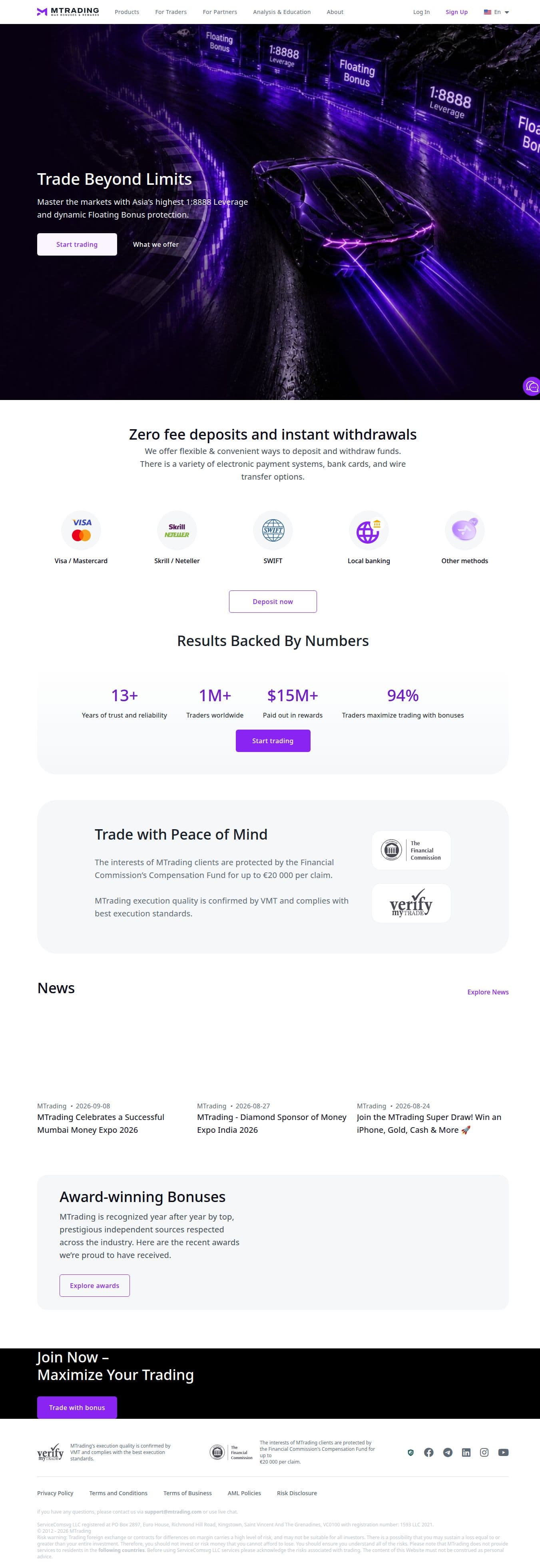 Homepage of mtrading.com as we captured it