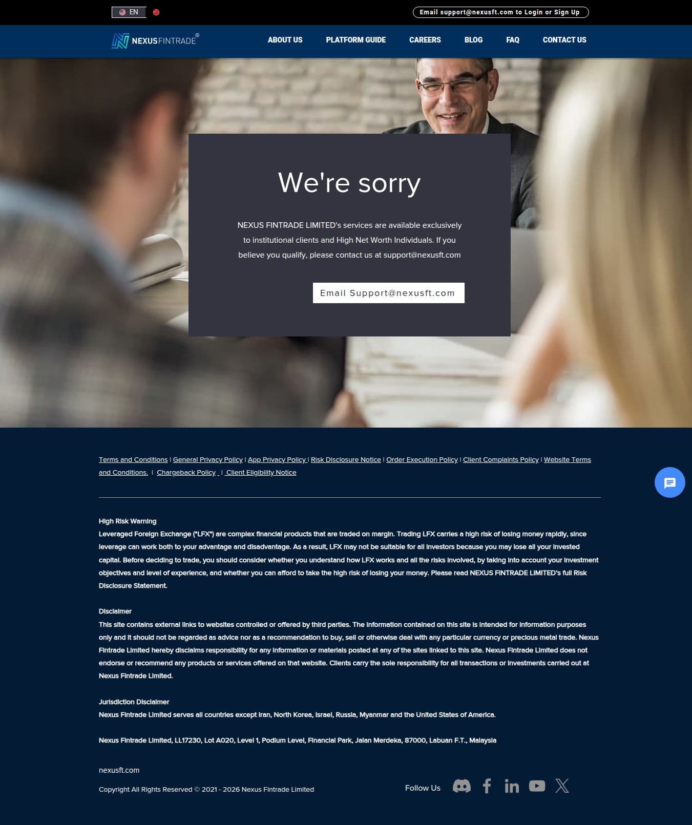 Homepage of nexusft.com as we captured it