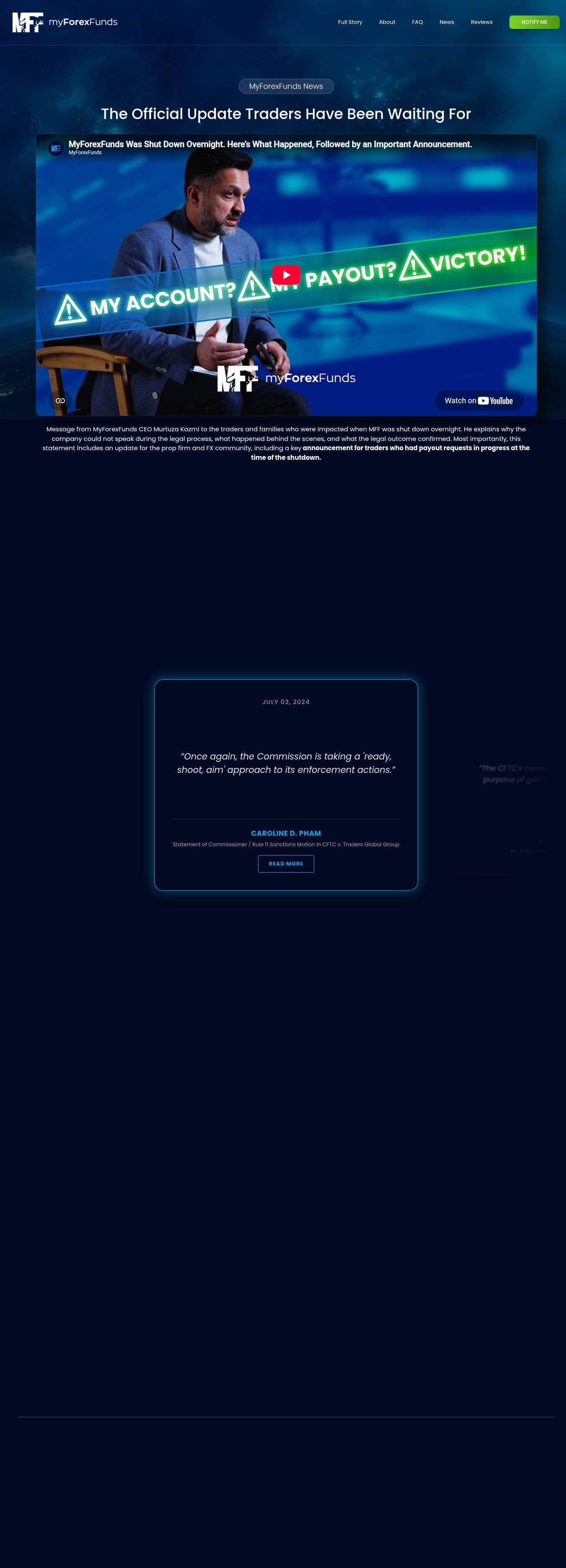 Homepage of myforexfunds.com as we captured it