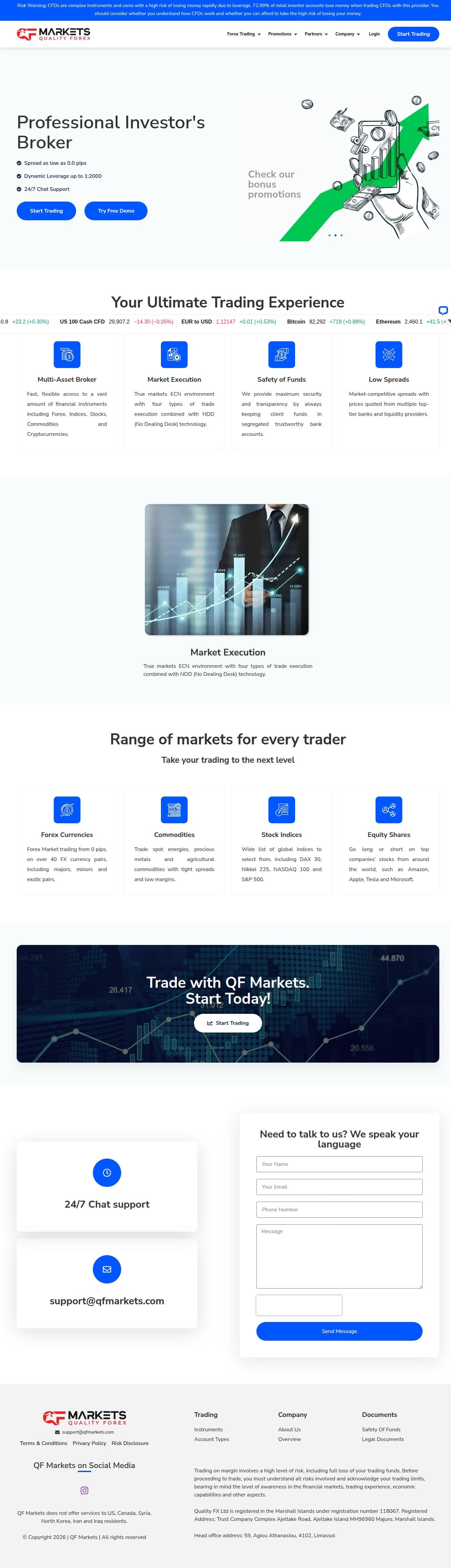Homepage of qfmarkets.com as we captured it