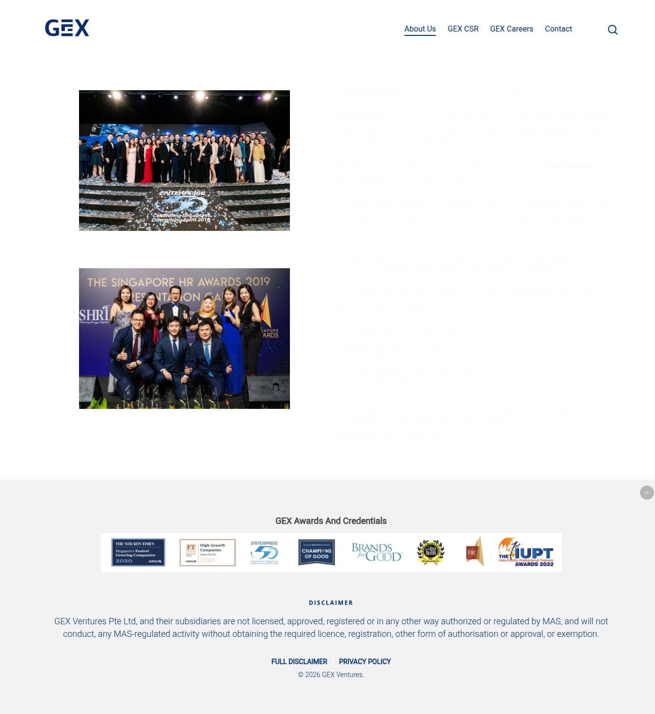 Homepage of gexventures.com as we captured it