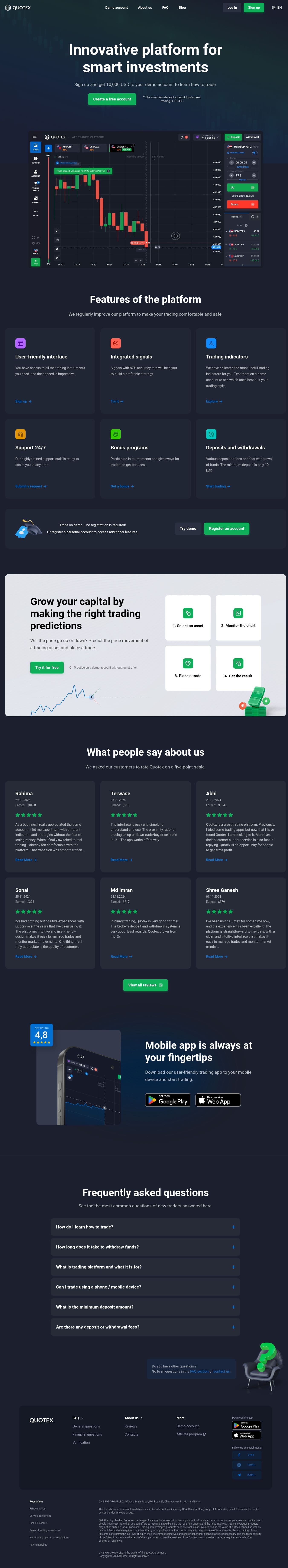 Homepage of quotex.io as we captured it