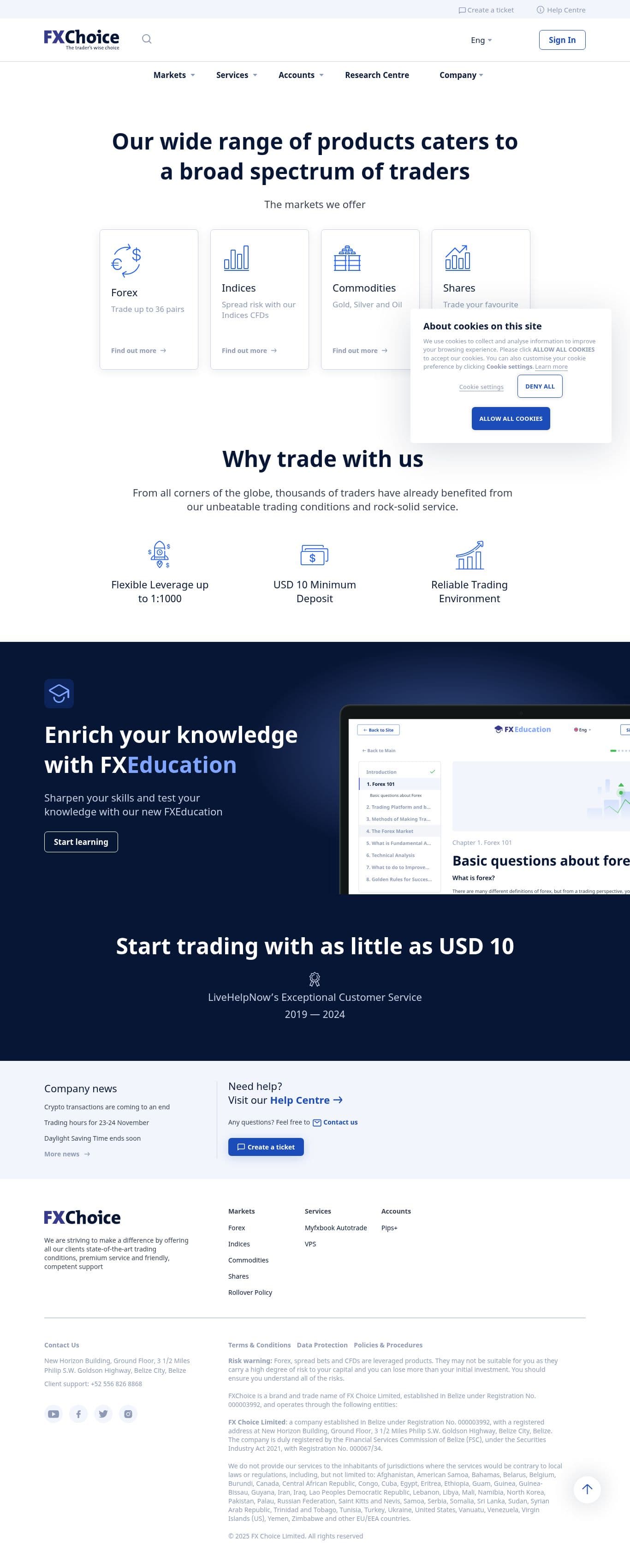 Homepage of en.myfxchoice.com as we captured it