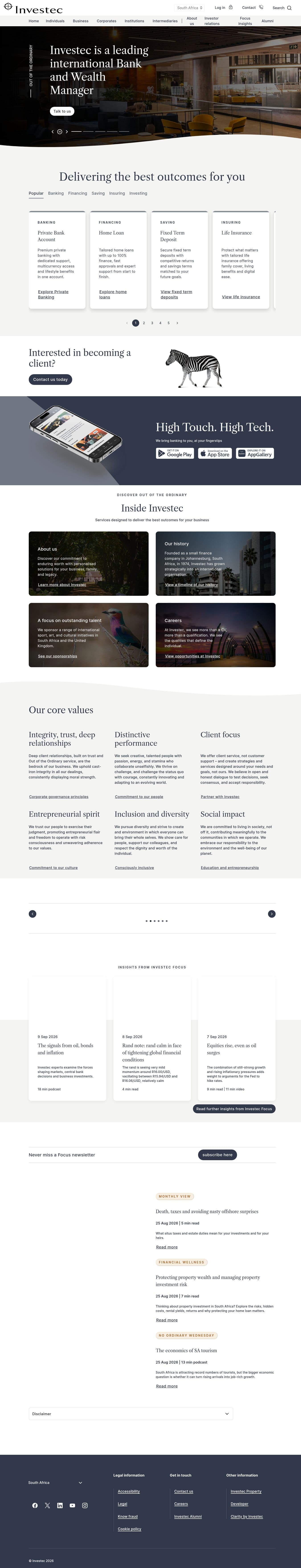 Homepage of investec.com as we captured it