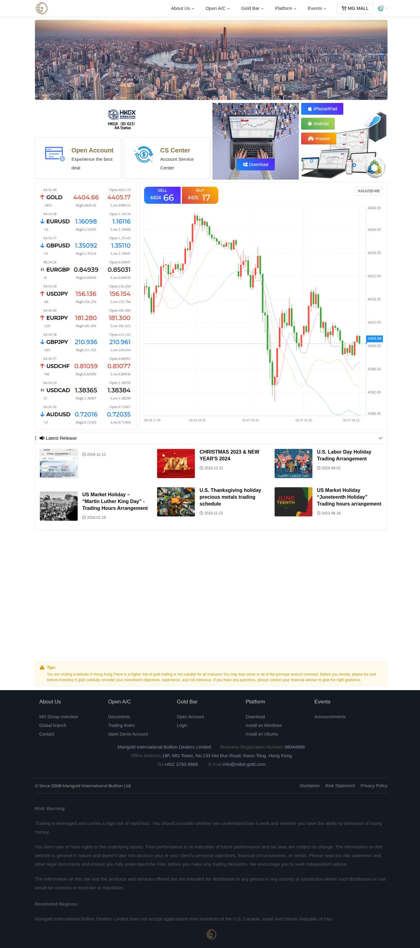 Homepage of mibd-gold.com as we captured it