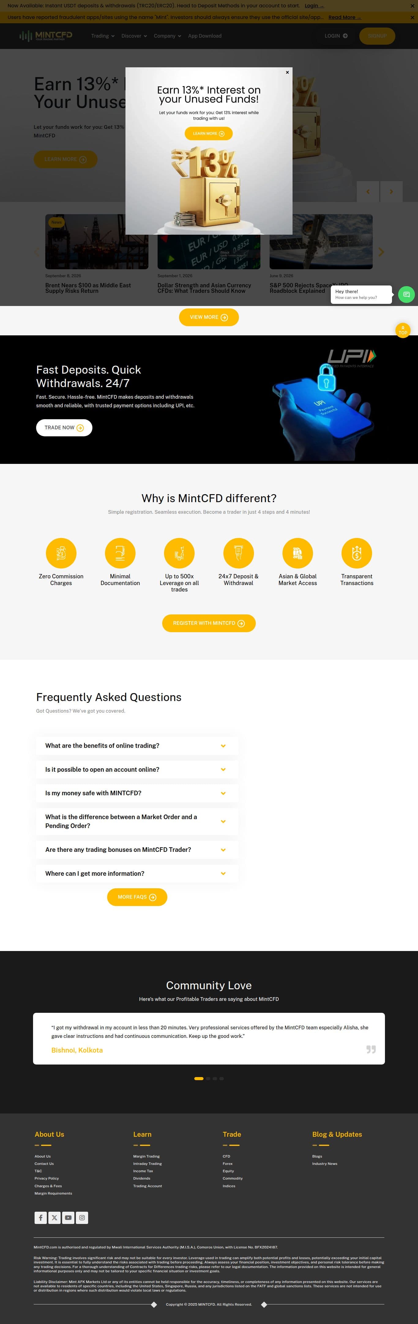Homepage of mintcfd.com as we captured it