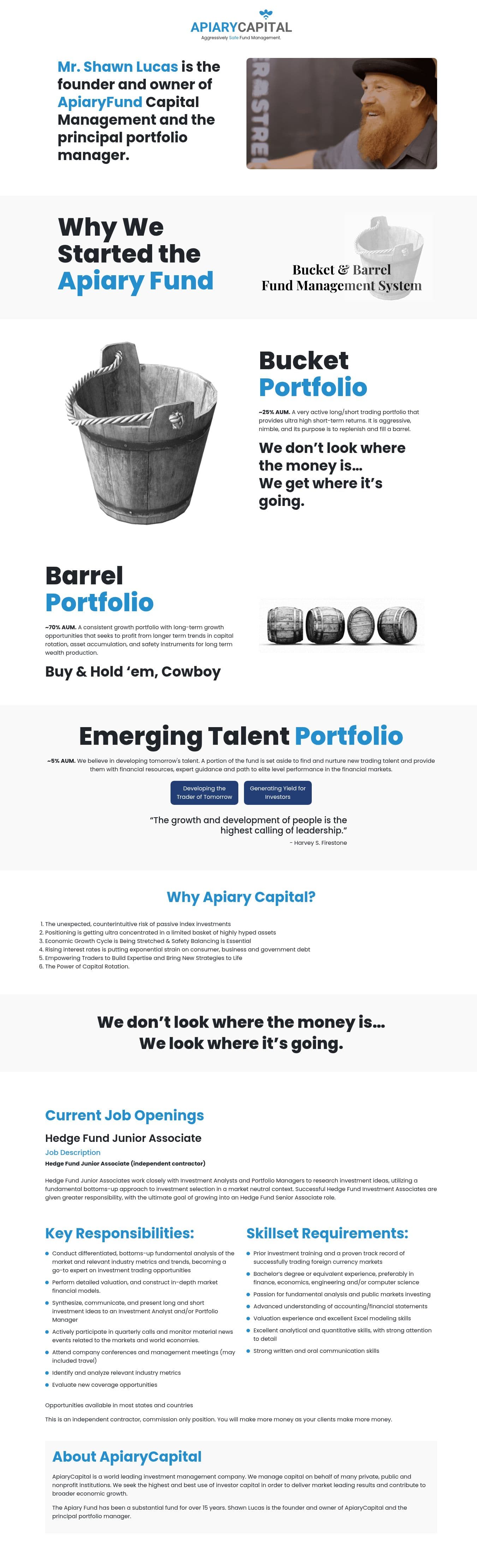 Homepage of apiaryfund.com as we captured it
