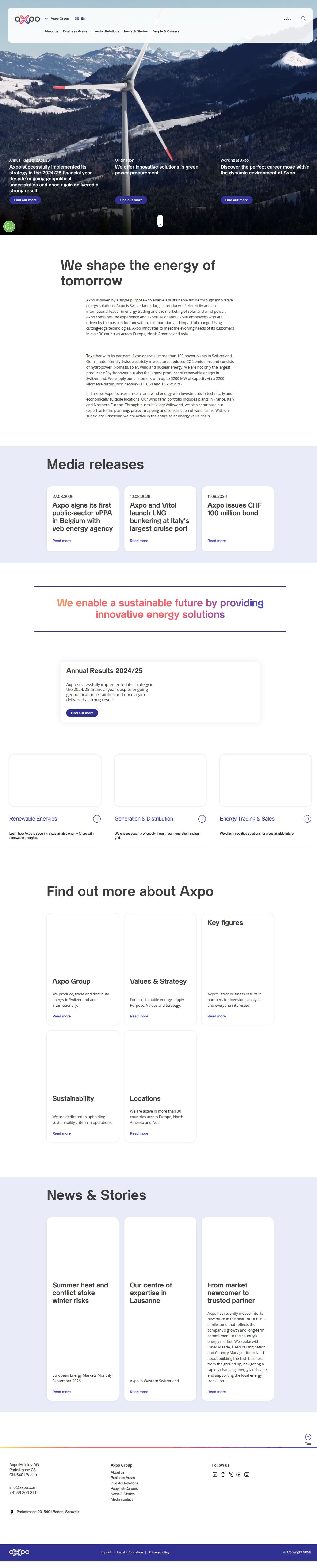 Homepage of axpo.com as we captured it